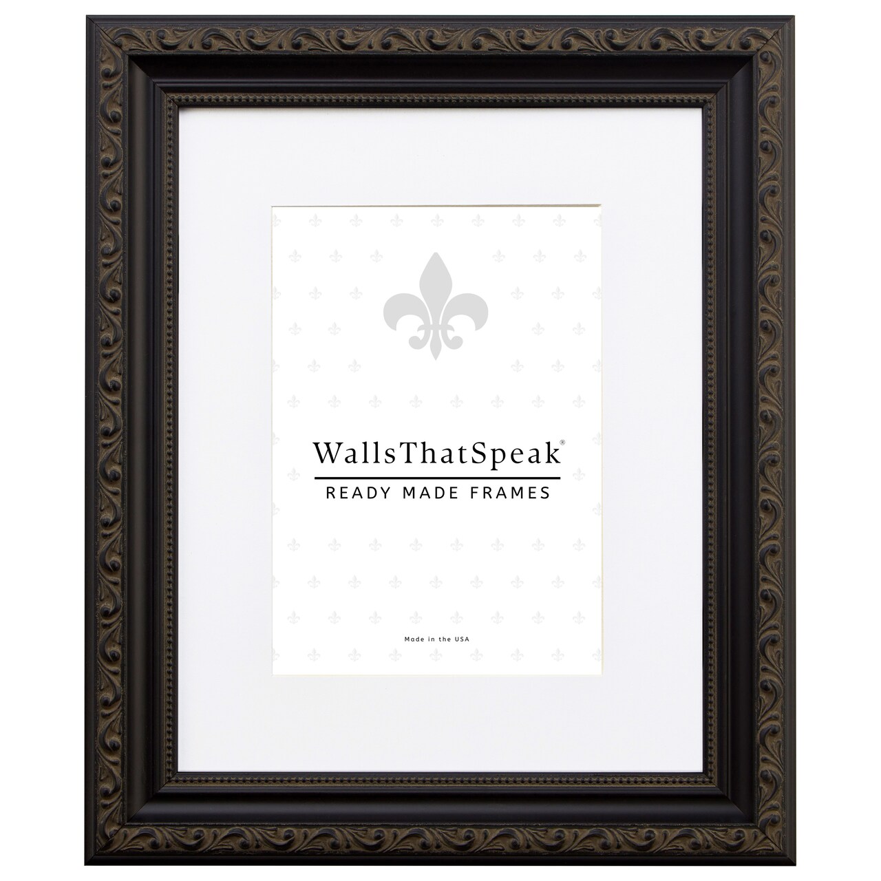 Ancien Ornate 1.25", Antique Black Matted Picture Frame by wallsthatspeak